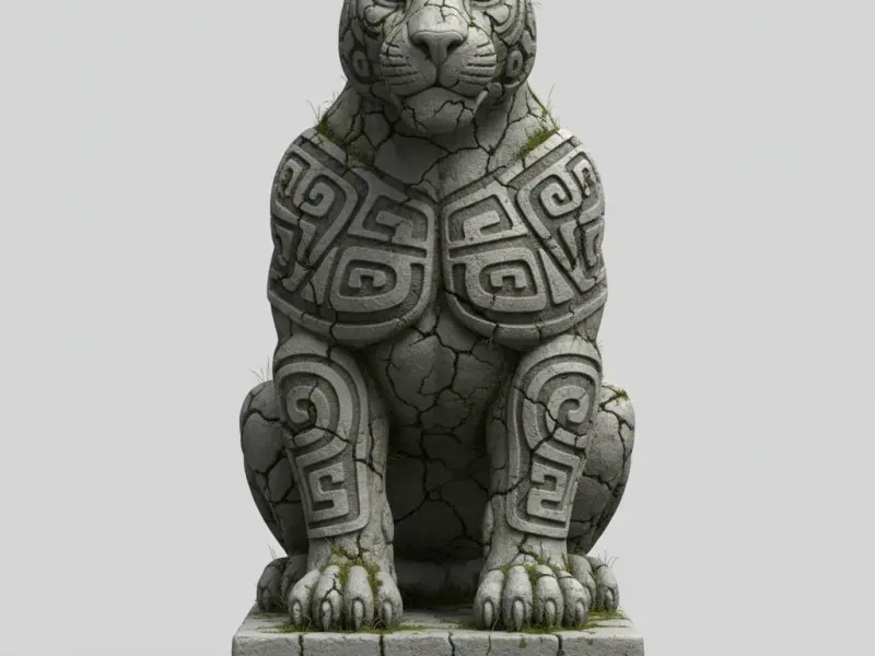 Temple Guardian Panther – Ancient Ruins Statue Diorama
