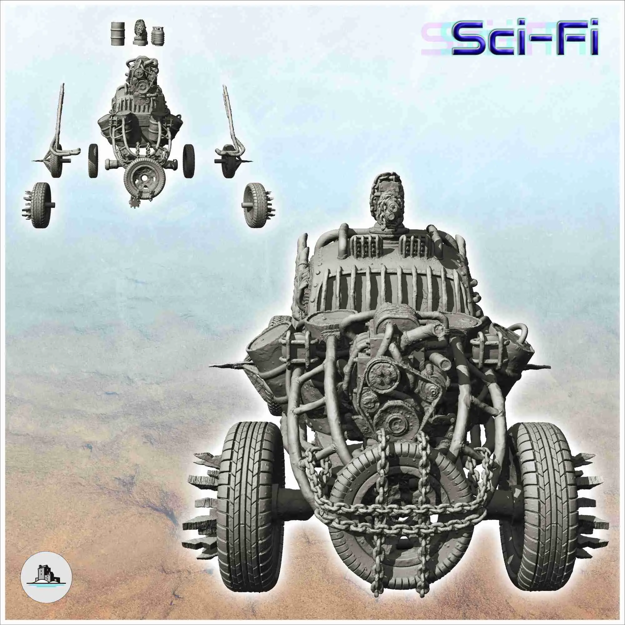 Post-apo four-wheeled light car with turreted weapon (12) -