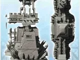 Large wall with two towers and fortified gate with roofs (10-3