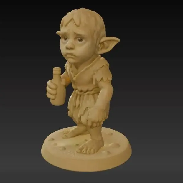 Goblin jovem com garrafa