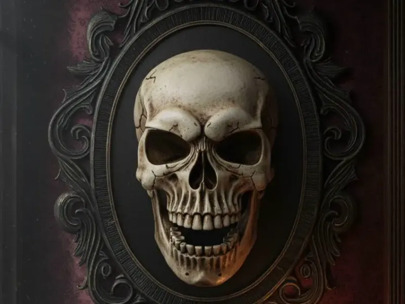 SKULL IN GOTHIC FRAME.