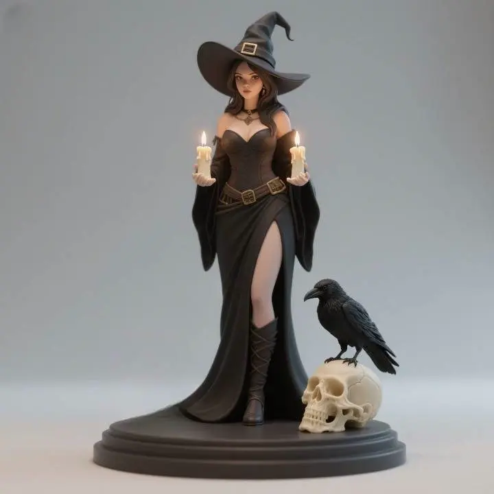 3954  Witch with Raven and Skull – 3D Figurine  cat  STL