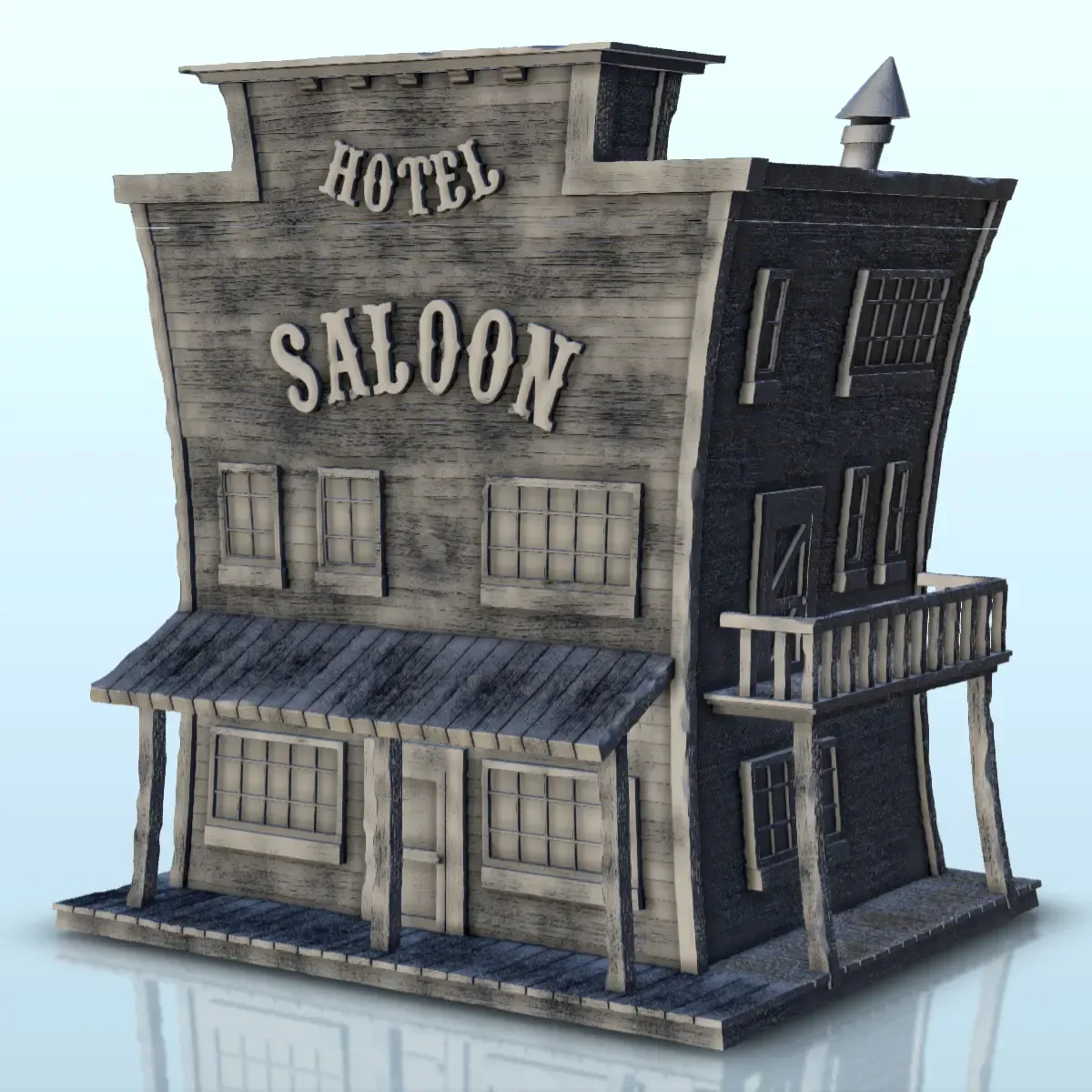 Saloon with balcony and chimney (5) - miniatures figure scen