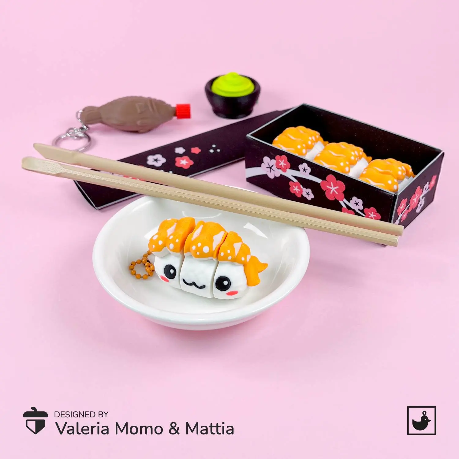 Cute Flexi Sushi Nigiri Shrimp, Fun Keychain Toy