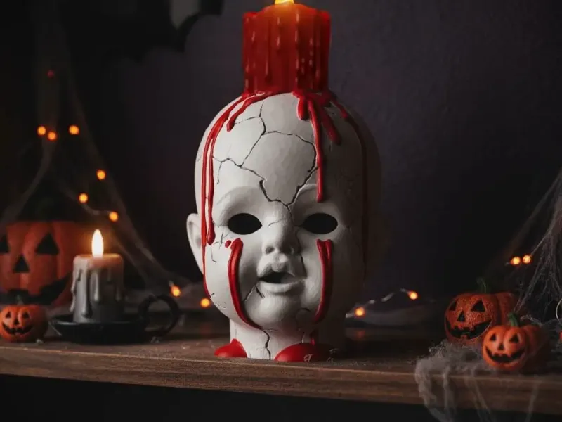 Testa della Bambola Maledetta, stampa se osi, candela LED di Halloween