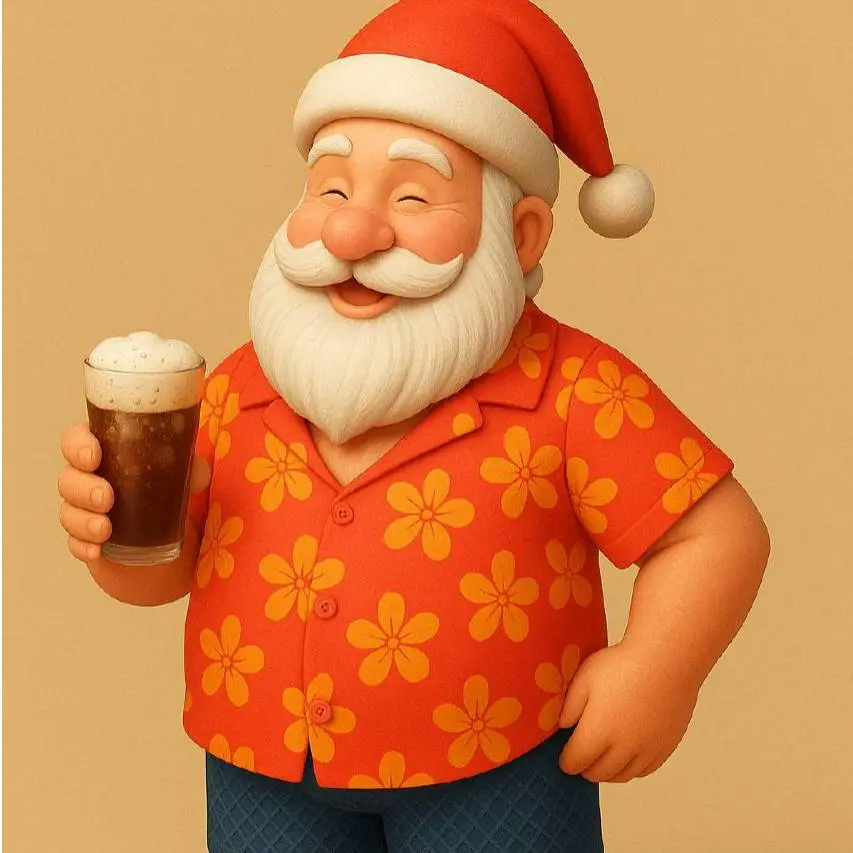 Santa Claus in summer with a drink