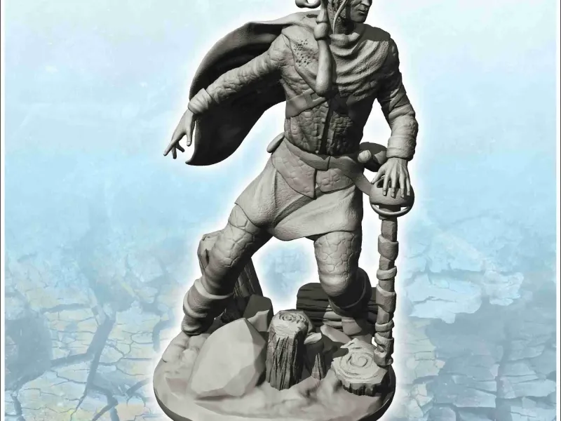 Elf man with hat and wooden boat (7) - miniatures figure scene