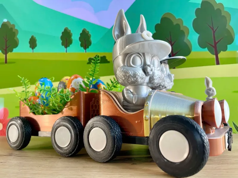 BUNNY IS COMING TO TOWN-CAR TRUCK -SALT&PEPPER SHAKER