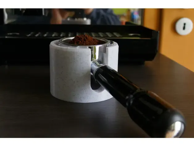 Tamper station for portafilter coffee machine