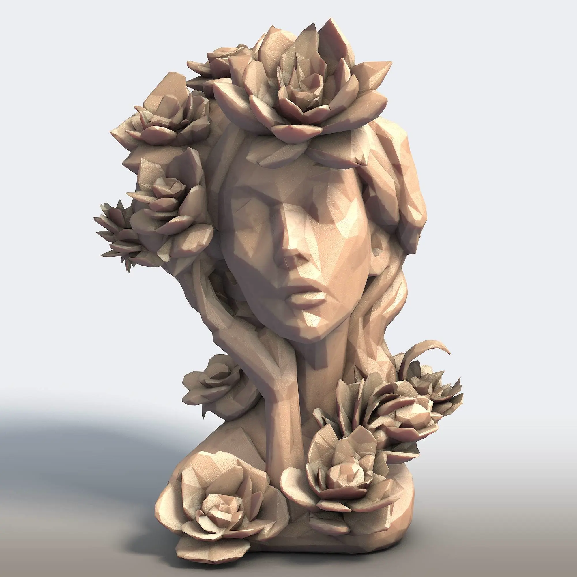 Floral Woman Bust - Low Poly Art Sculpture | 3D Printable