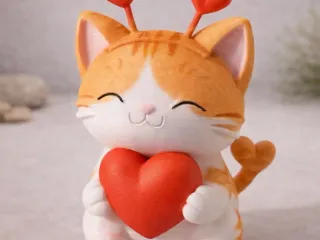 Cute Heart holding Cat