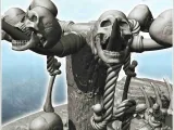 Fantasy scene of desolation with items with skulls and bones-5