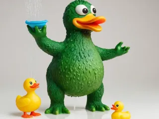 GREEN DUCK WITH RUBBER DUCKS