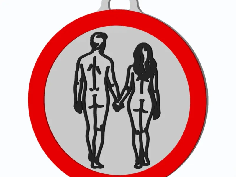 Nudism/Nude Walking - Forbidden Traffic Sign - Keychain