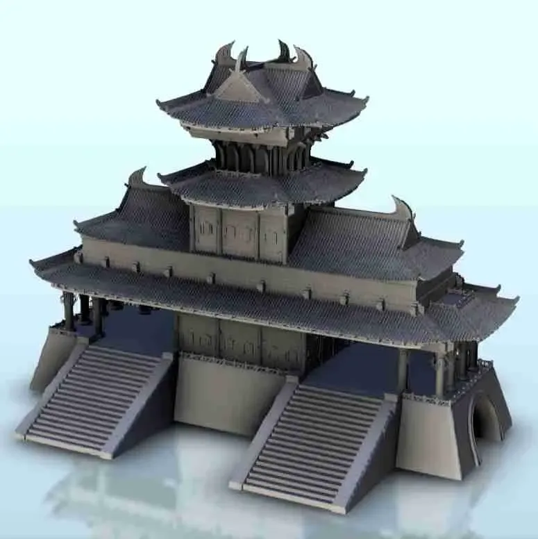 Grande palazzo asiatico con scale a tunnel e torre 6 - Giappone