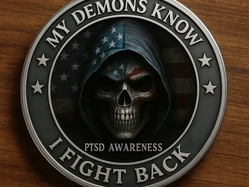 My demons know I fight back coin 