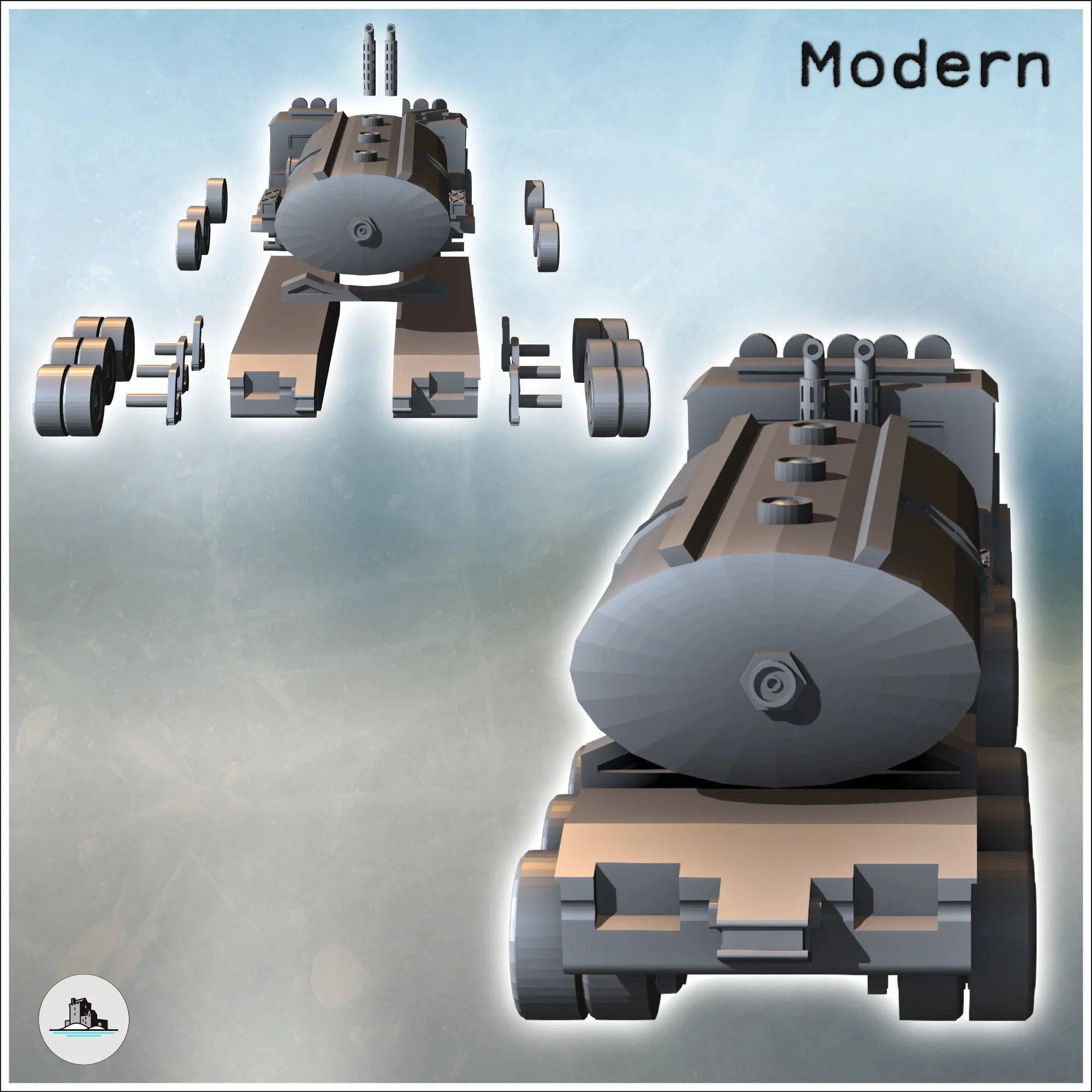 Modern Twelve-Wheel Truck with Front Blade and Rear Tank (11