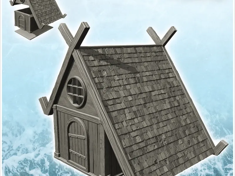 Medieval house with sloping roof and large wooden beams (18)