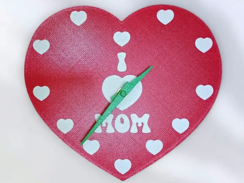 3D Printable I Love Mom Heart Style Wall Clock STL Model