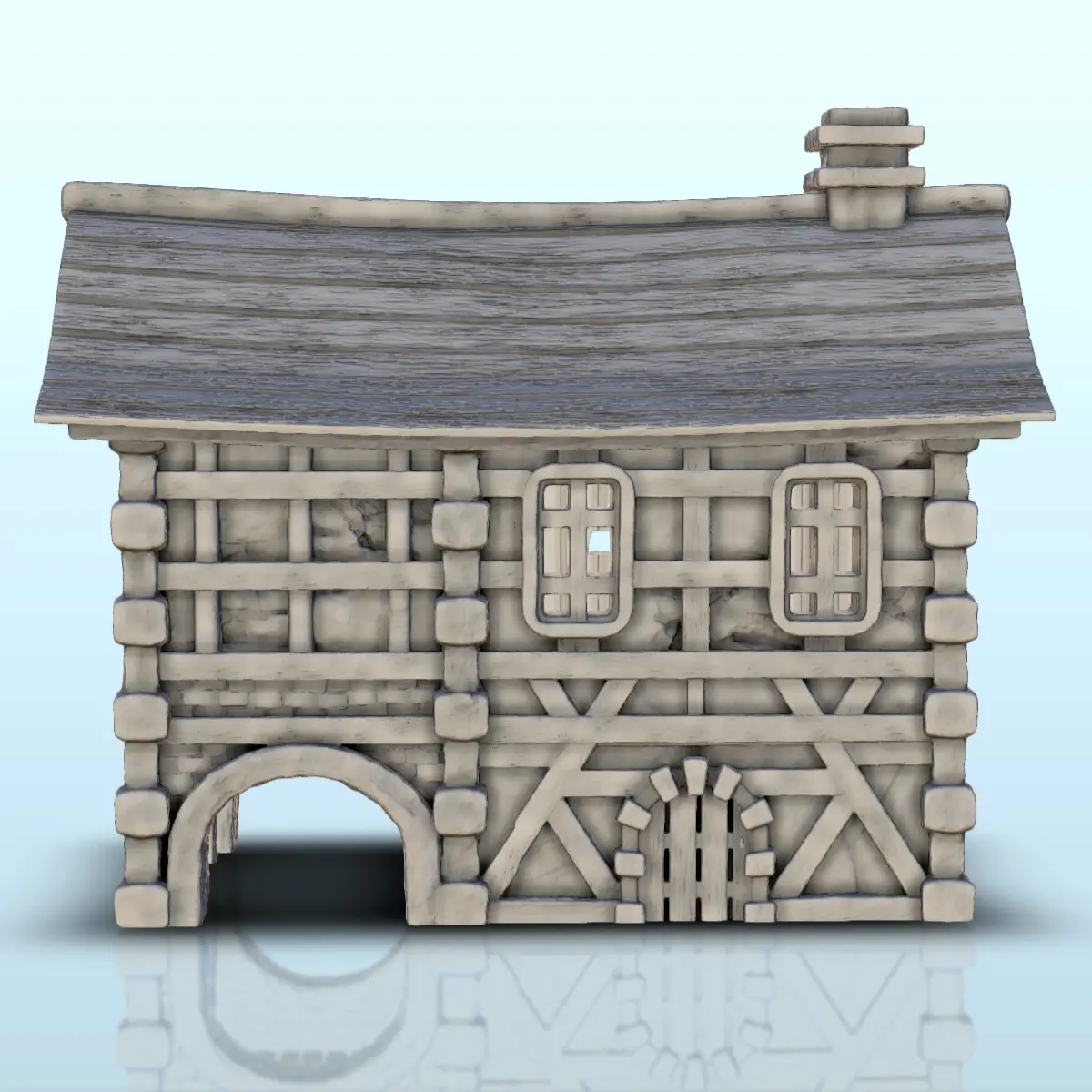 Medieval house in wood and stone with vaulted passage (6) -