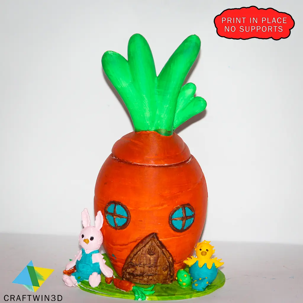 Bunny with open carrot container No supports required