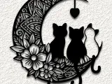 3 kittens moon wall art home decor-0