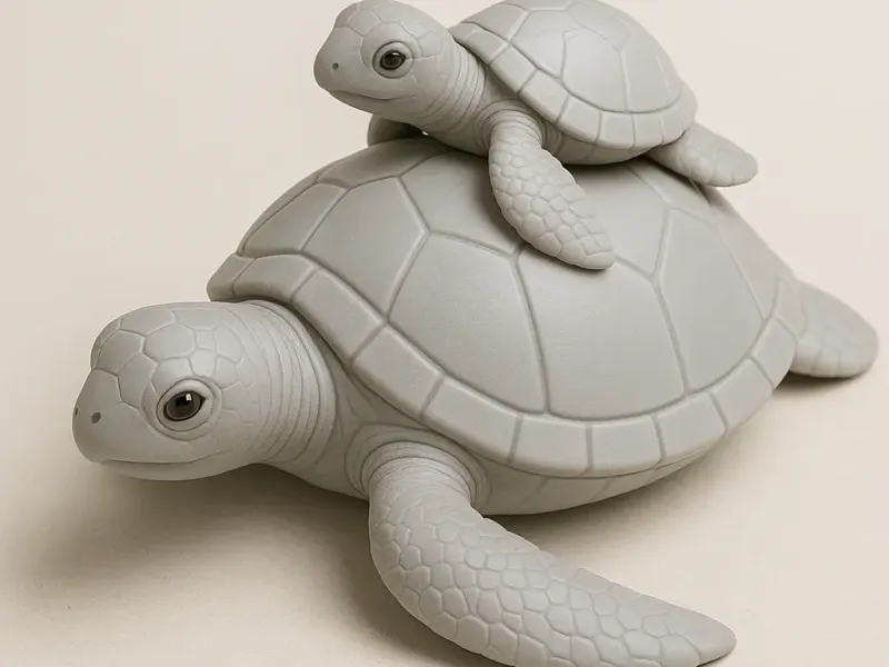 Sea turtle with baby 