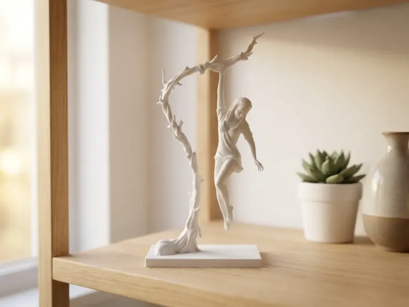 Girl Clings to Trunk - Modern Delicate Sculpture