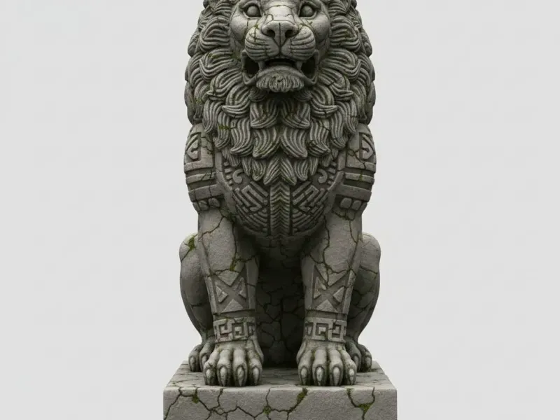 Temple Lion Guardian – Ancient Ruins Sentinel Diorama