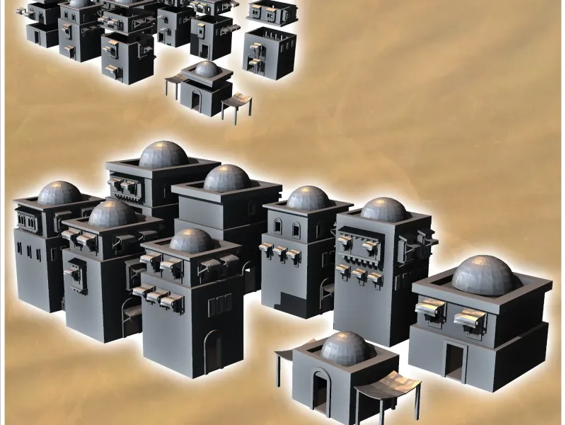Grande conjunto de nove edifícios do deserto com cúpulas no telhado (19) - mi