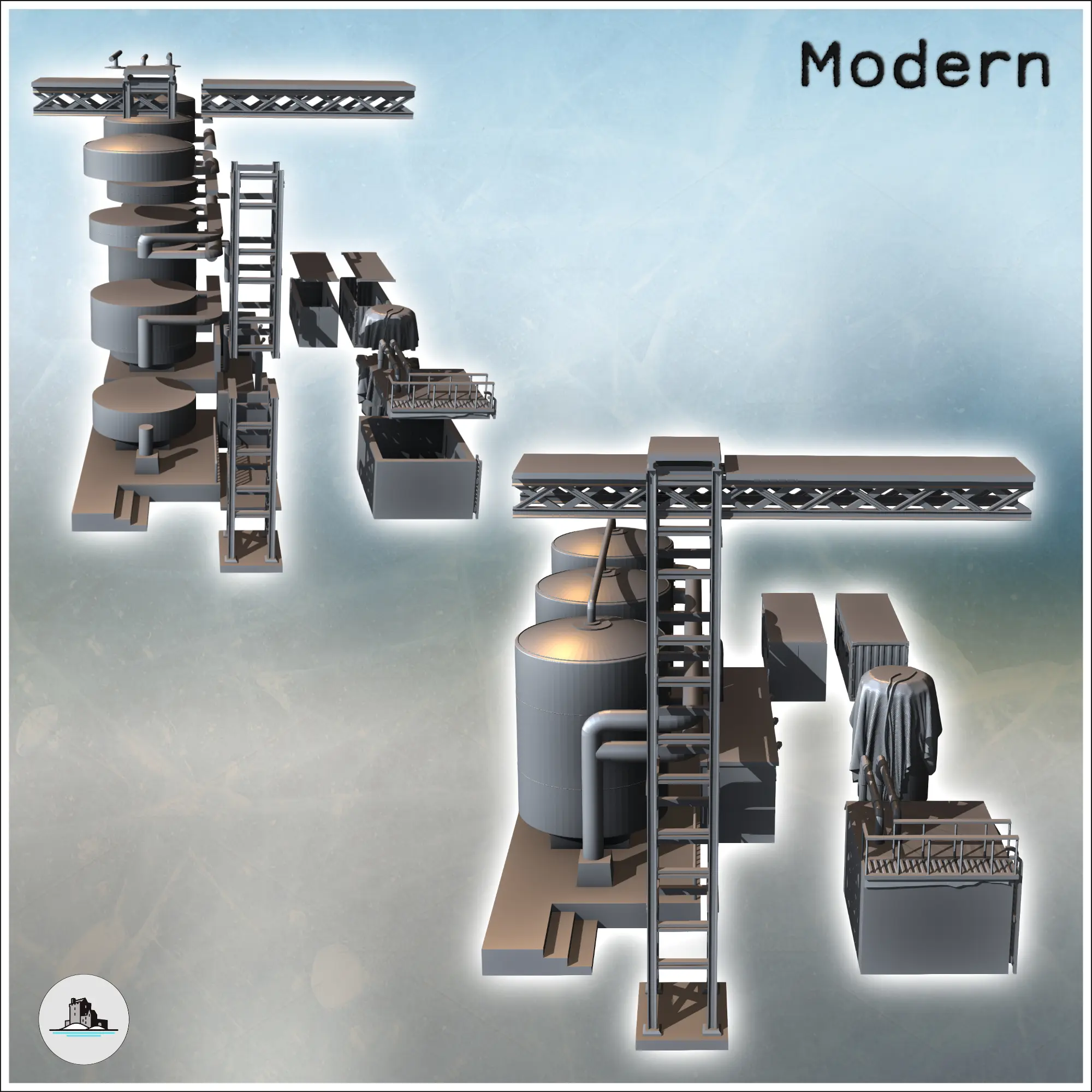 Set of industrial buildings with a crane, tank, triple tanks | 3D ...