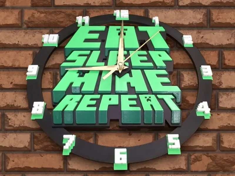 Minecraft Wall Clock – "Eat Sleep Mine Repeat"