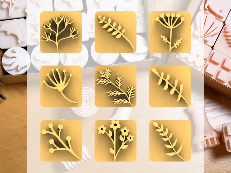 Ceramic Clay Stamp Set – Wildflowers (9 Mini Stamps, 20 mm)