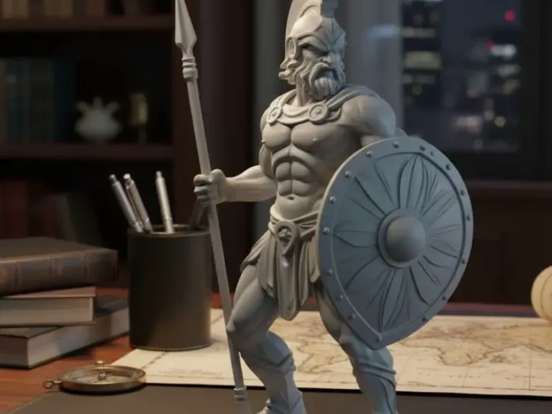 statue of the god Ares, with spear, helmet and shield