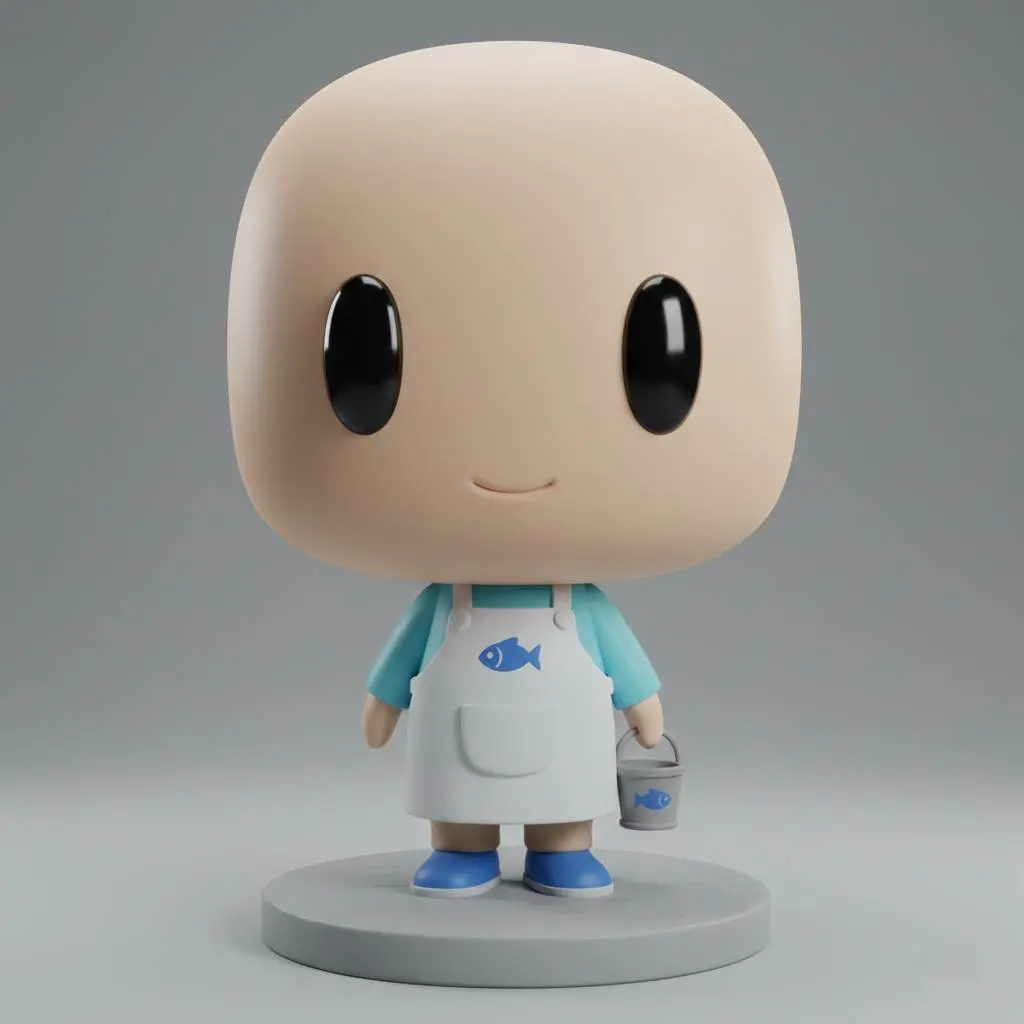 Chibi Fish Shop Worker – Cute Market Vendor Mini Figurine