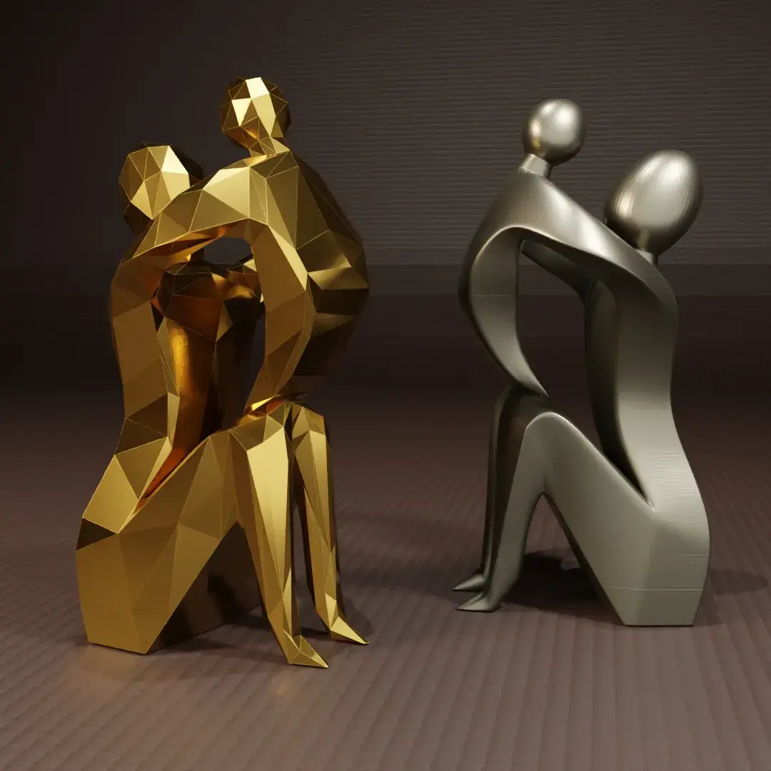 Low Poly Muttertagsskulptur - Mutter und Kind