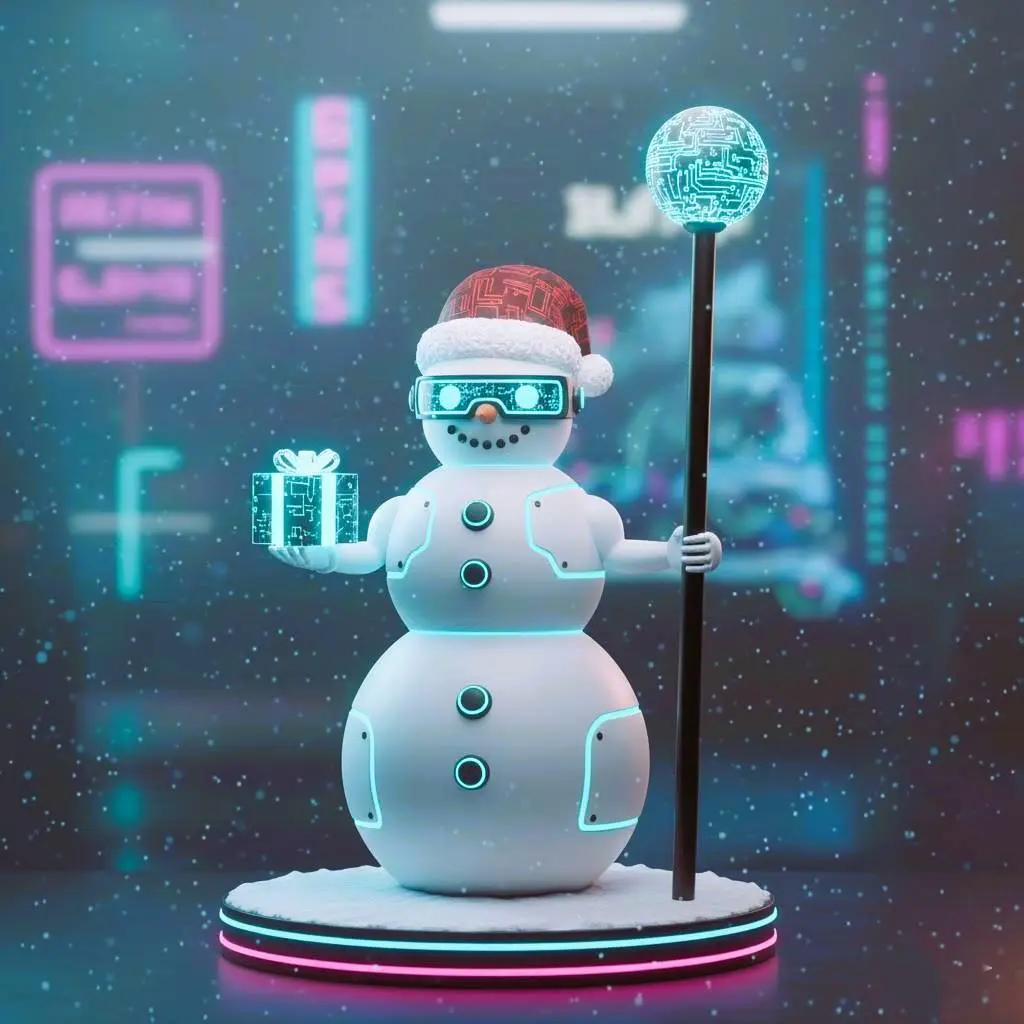 Cyber Snowman - Neon Holiday Figurine