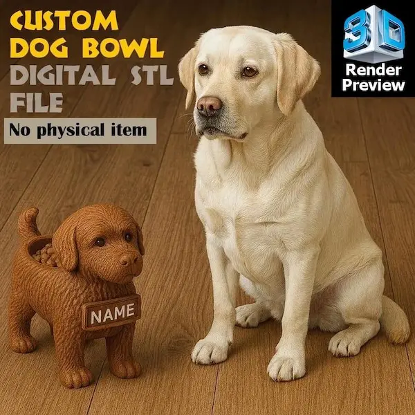 Custom Dog Bowl STL – Personalized Pet Name Bowl | Digital 3