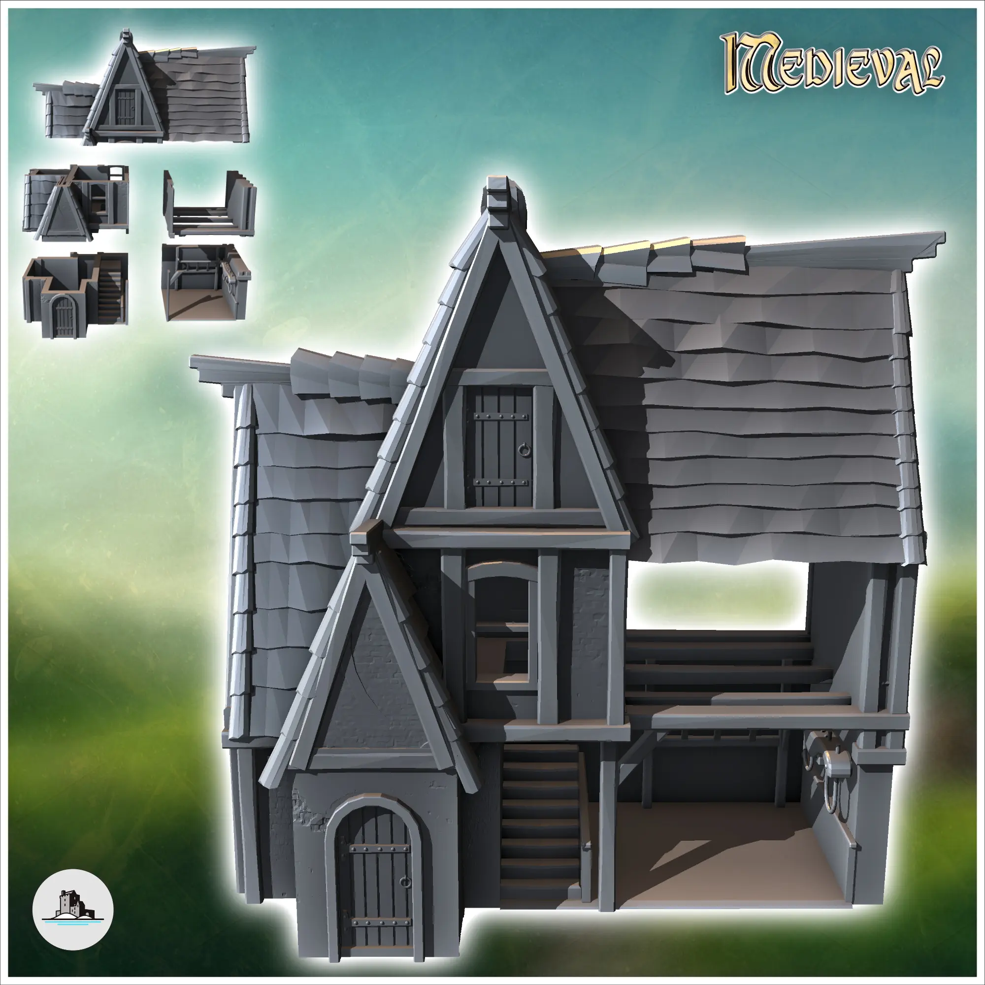 Casa medieval con granero interior abierto (11) - miniatur