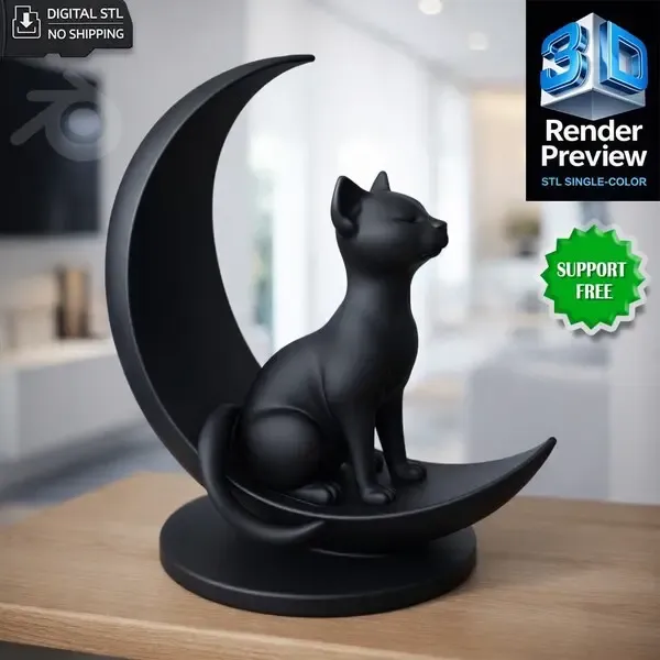 Moon Cat STL – Support Free 3D Print Sculpture