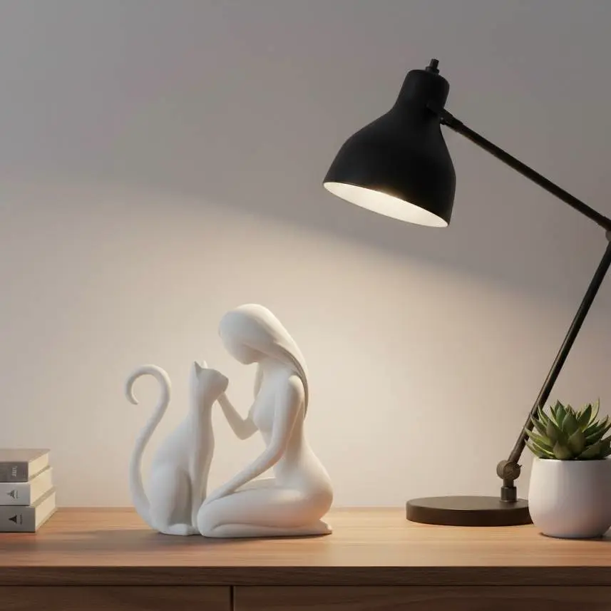 Minimalist Woman & Cat Sculpture