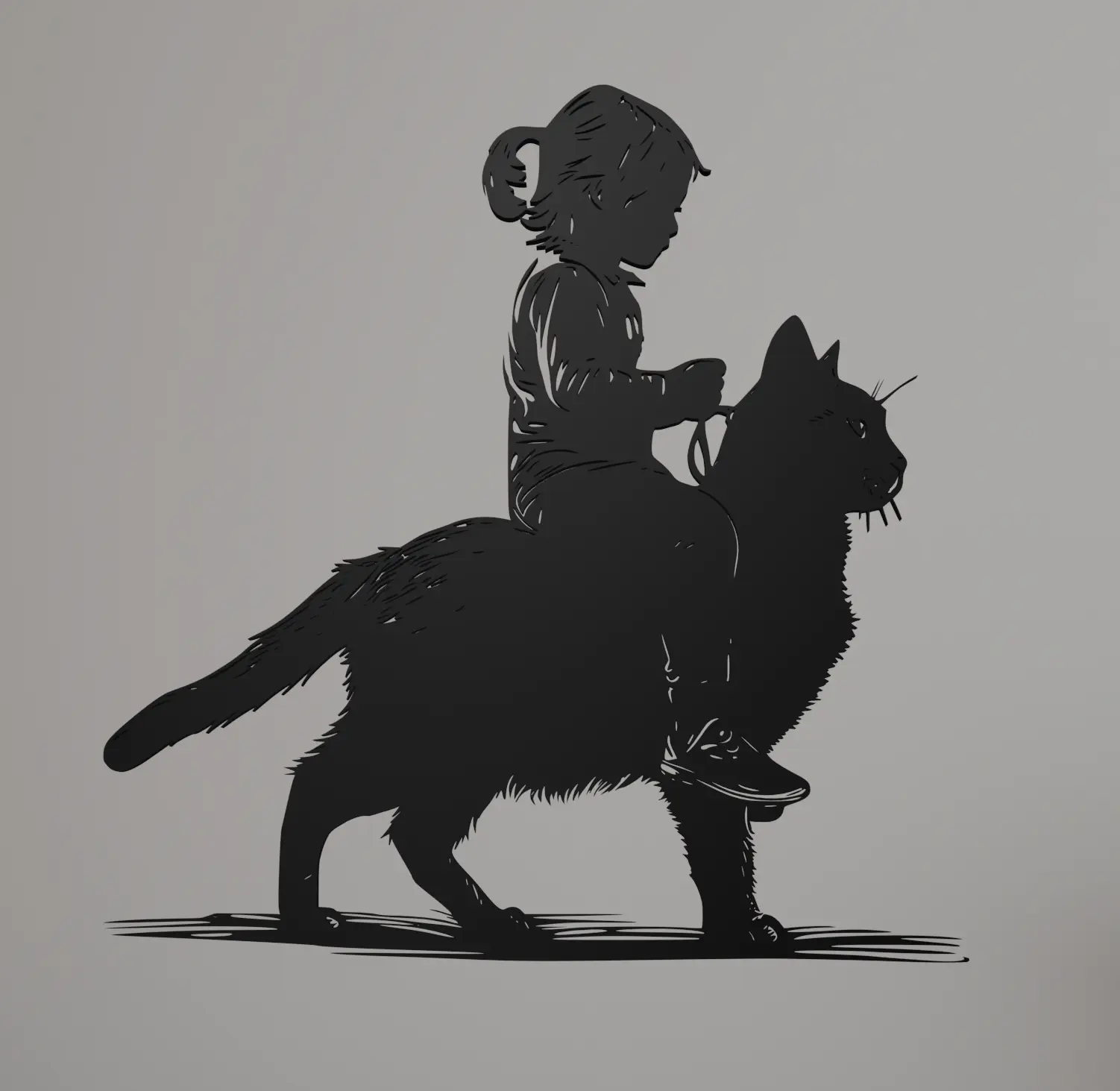 Digital Art STL Download - Riding a Cat Wall Artby Ri0m0