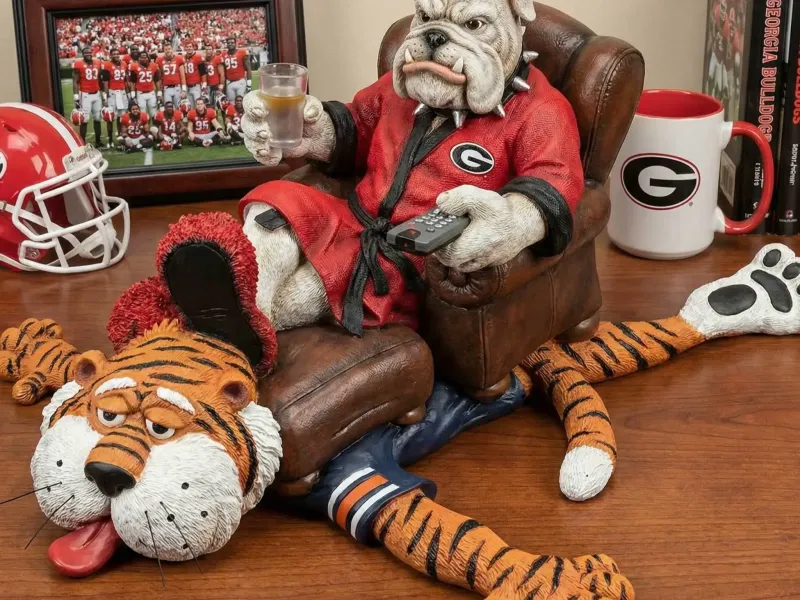 Georgia Bulldog Mascot Relaxing on Auburn Tiger Rug STL