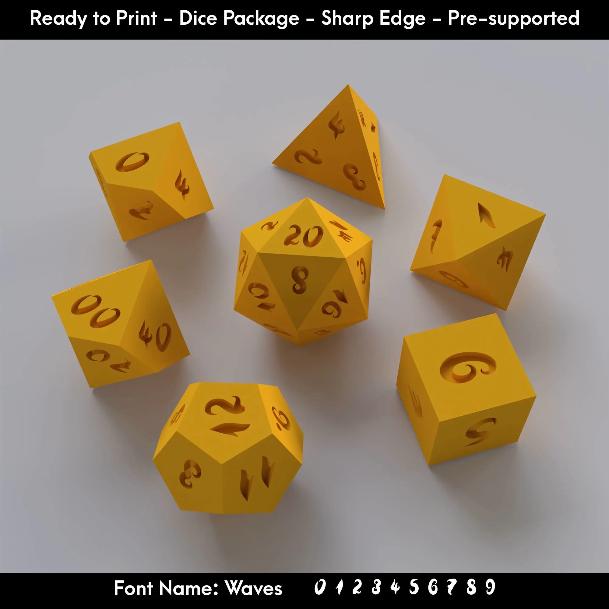Dice Masters – Ready to Print - 7 Piece Set – Waves Font