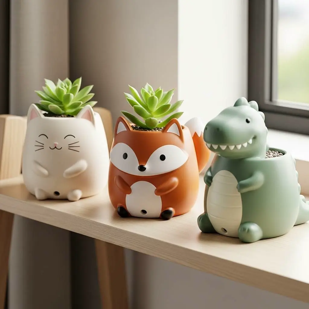 Cute Mini Pot Planter Package contain Cat,Fox,Dinosaur Shape