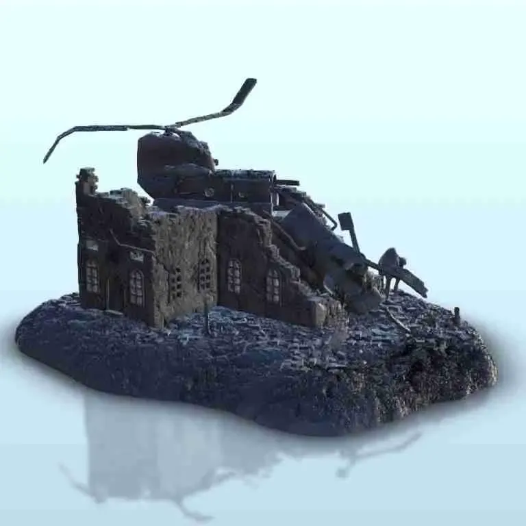 Ruinen mit Boeing CH-47 Chinook Wrackteilen - Miniaturenszenerie
