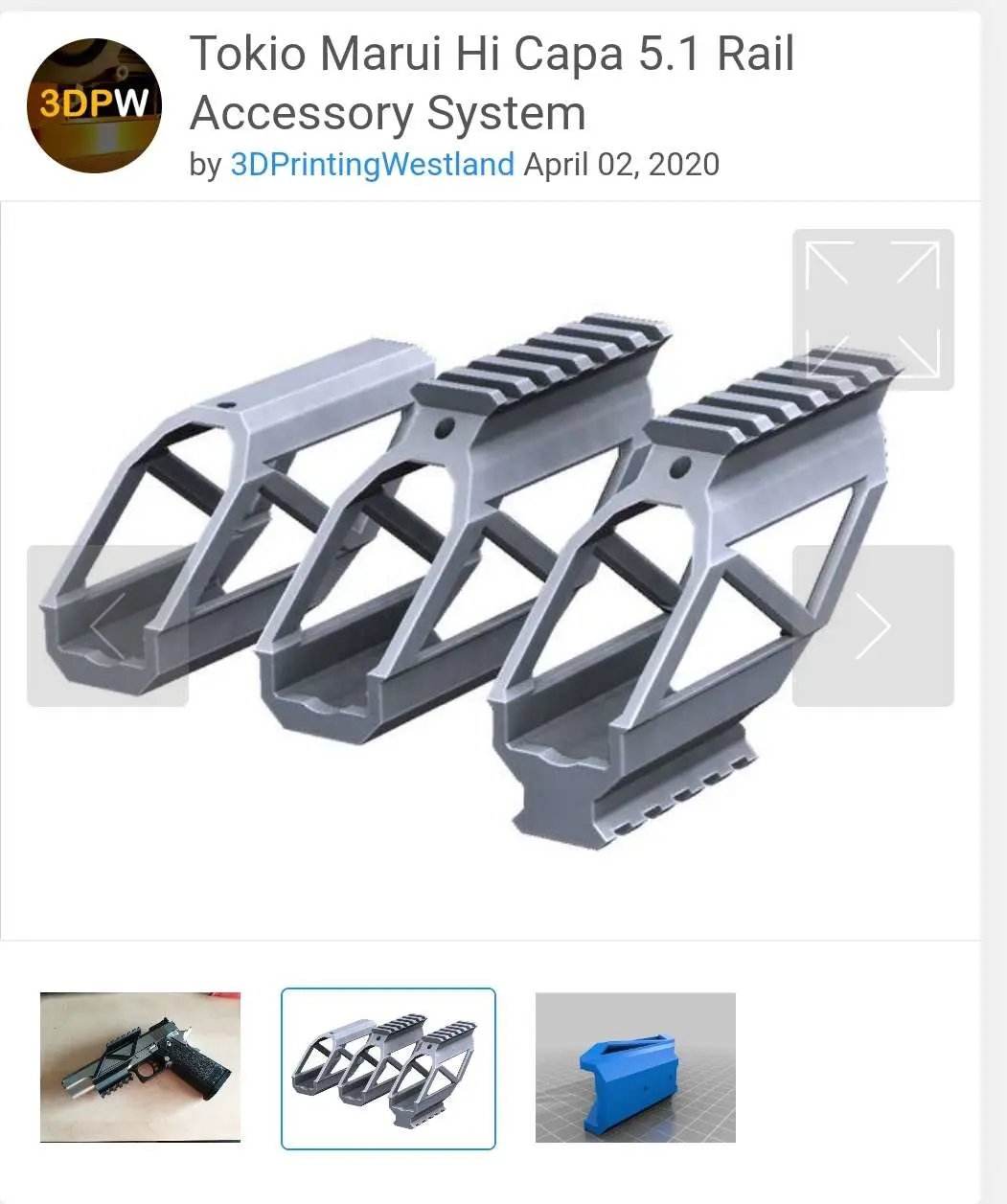 Tokio Marui Hi Capa 5.1 Rail Accessory System by 3DPrintingW | 3D