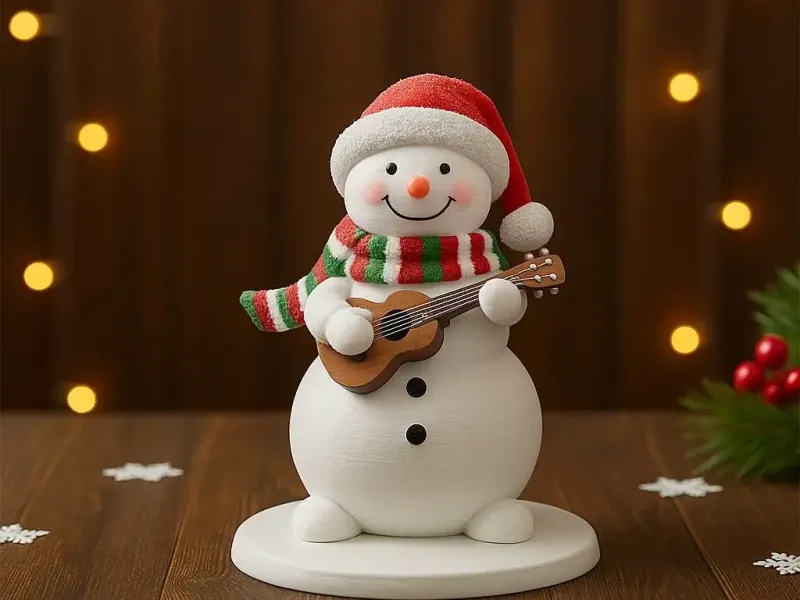 Snowman figurine with a ukulele