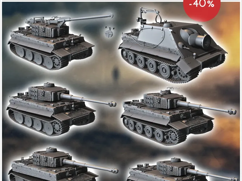 Tiger I and variants pack No. 1 - mini tank WW2 tabletop