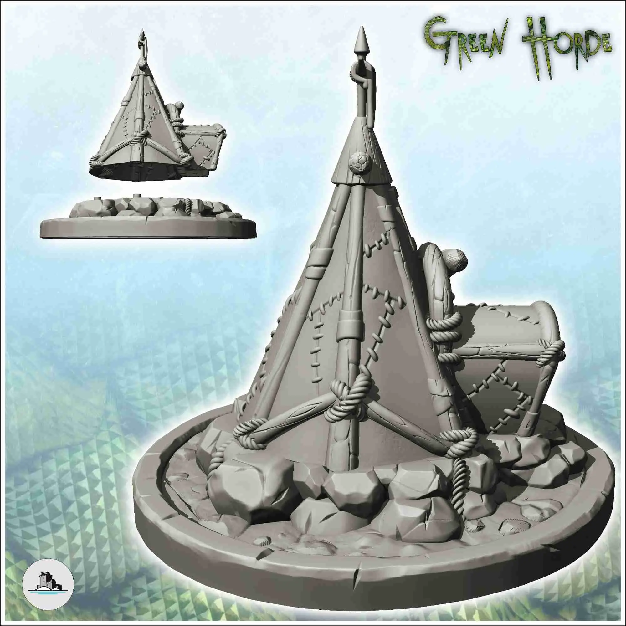 Orc canvas tent with flag on base (8) - miniatures warhammer